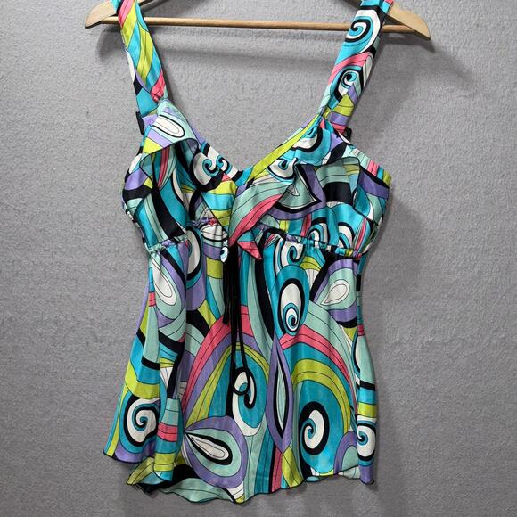 Vintage Silk 90s Y2K Willi Smith Baby Doll Summer Tank Top Large Artsy Bold Boho - Picture 2 of 5